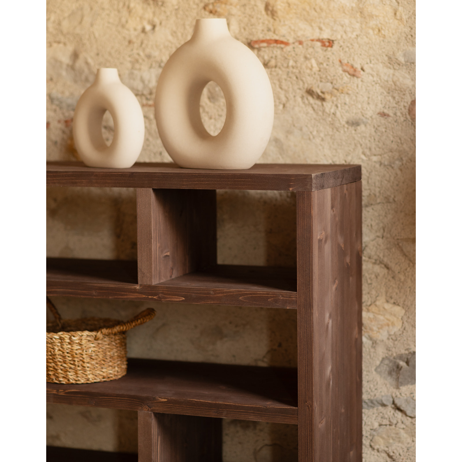 Étagère en bois massif ton noyer de 80x140cm Hauteur: 80 Longueur: 140 Largeur: 35