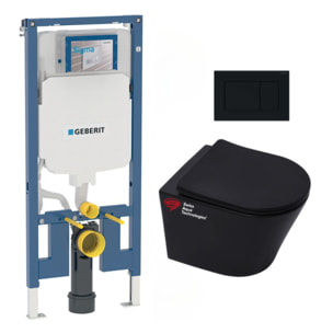 Pack WC Bati-support Geberit UP720 slim + WC Swiss Aqua Technologies sans bride + Abattant softclose + Plaque Noir mat