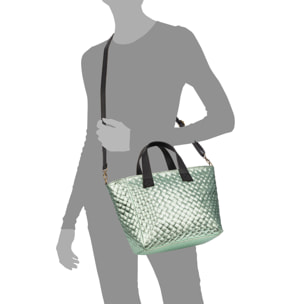 Cassandra borsa tote donna. Pelle scamosciata autentica con incisione intrecciata e lucido brillante.