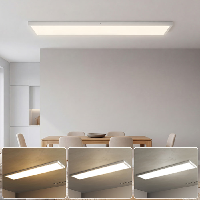 Juego de 4 Lámparas de Techo, Color Regulable, Plafones LED de Techo con Interruptor DIP y Interruptor de Pared, 3000K/4000K/6000K, 5200 lm, 48 W, para Salón, Oficina, 120x30x3,7 cm, Blanco