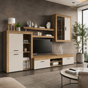 Parete Attrezzata Da Soggiorno Salotto Moderna Con Ante Mensole Vani A Giorno Vetrinetta Mobile TV Design Moderno 293x193x50 Cm Bianco Rovere Scuro