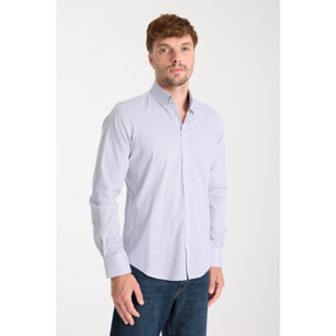 camicia uomo 1 bottone button down slim Popeline Stretch Stampato Bianco e Blu