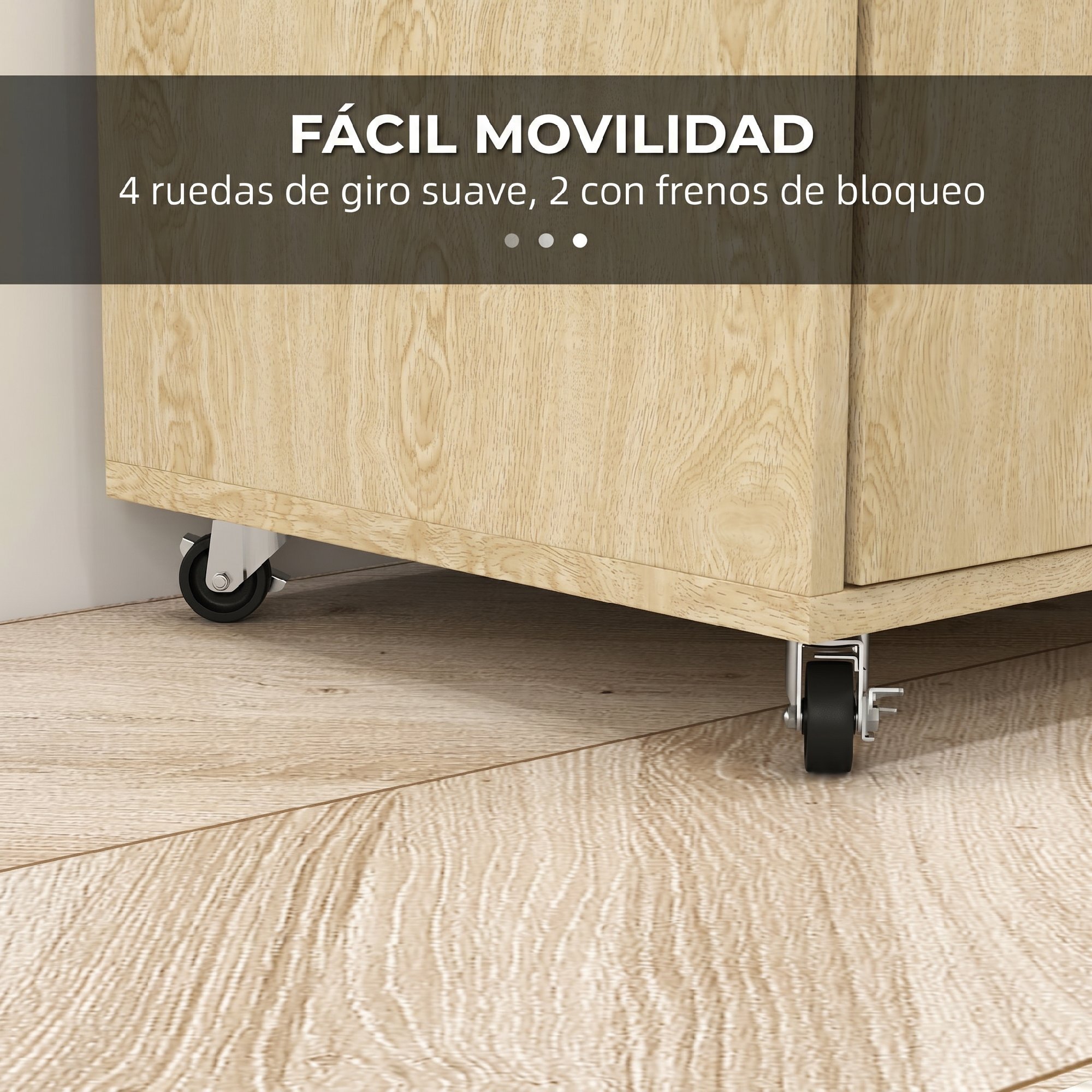 Carrito Auxiliar con Ruedas, Carrito de Cocina con 2 Puertas, Estante Ajustable, Especieros, para Comedor, 75x40x80,5 cm, Natural