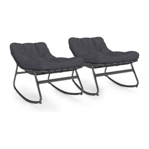 Fauteuils de jardin à bascule avec coussin gris - lot de 2