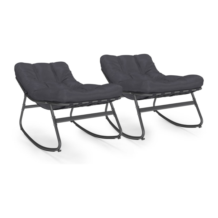 Fauteuils de jardin à bascule avec coussin gris - lot de 2