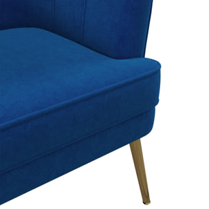 Fauteuil coquillage fauteuil design dim. 71L x 72P x 75H cm piètement doré effilé velours bleu roi