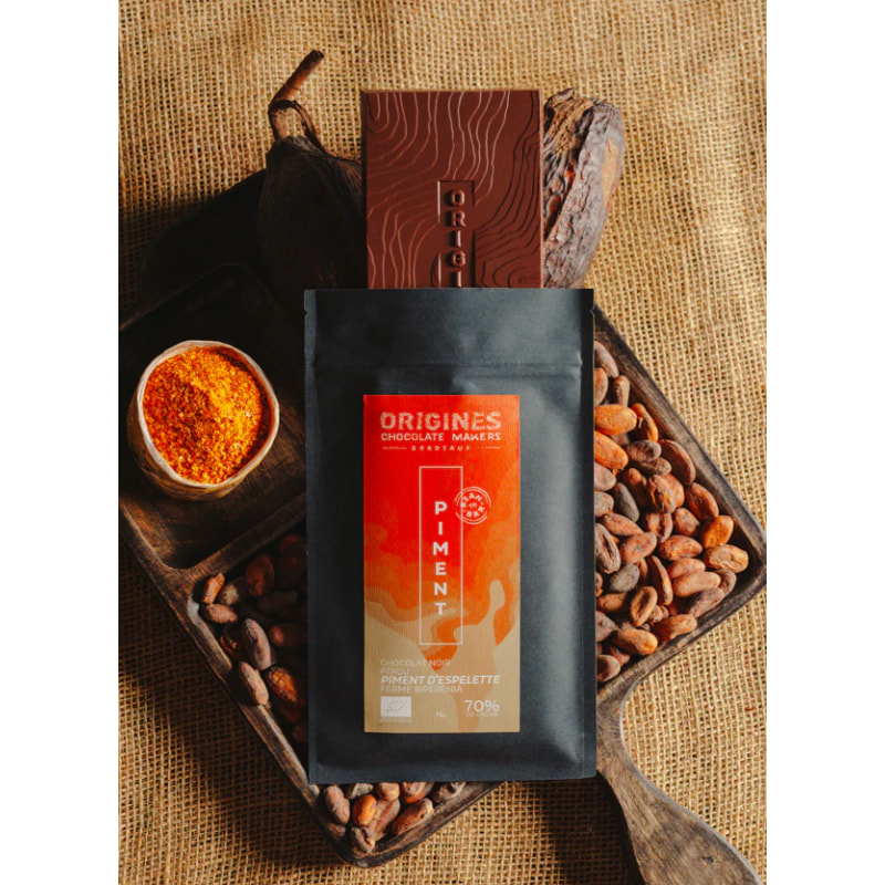 Tablette de chocolat noir 70% au piment d'Espelette - Bean To Bar - 75g Bio