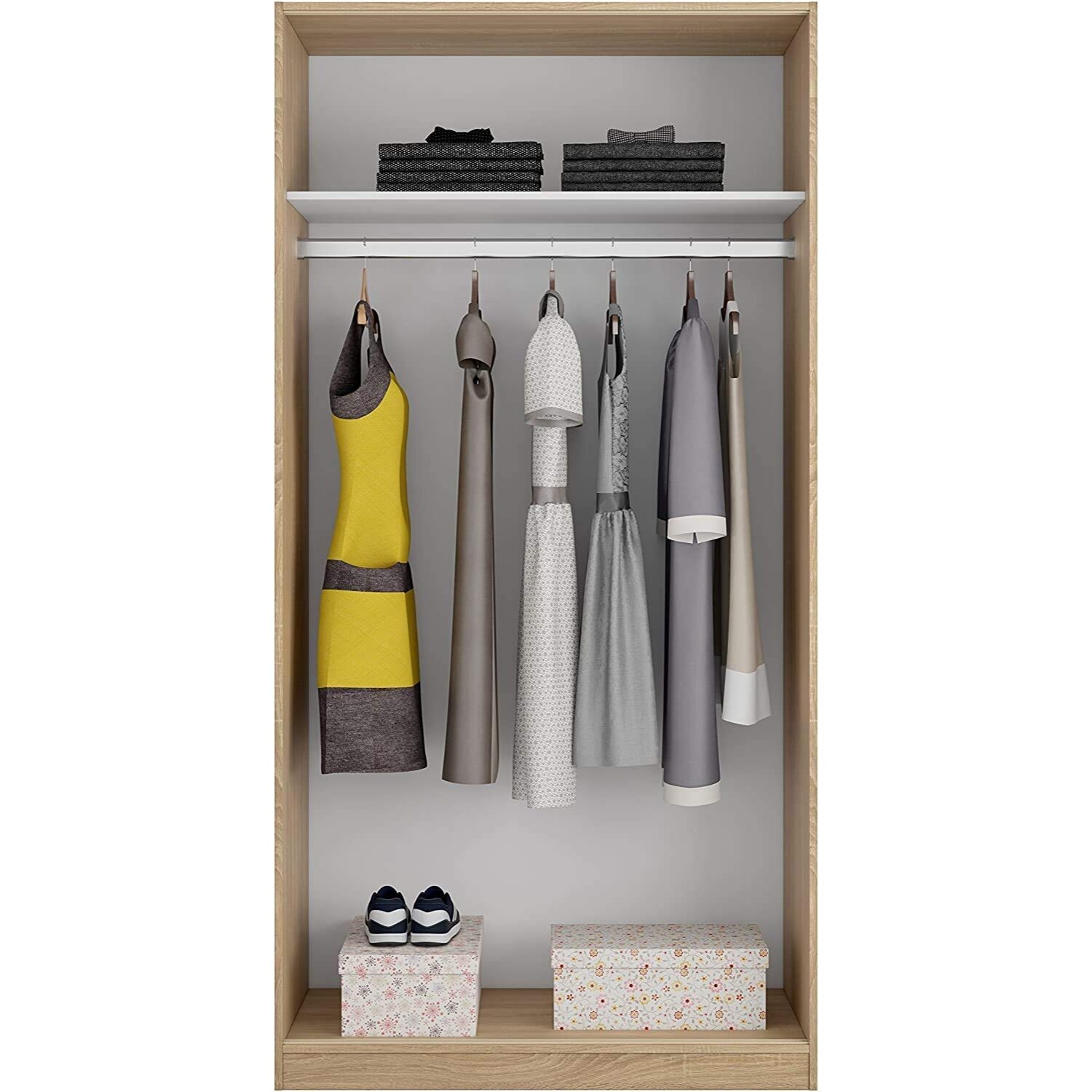 Armadio Guardaroba Vestiti 2 Ante Scorrevoli 1 Ripiano Con Barra Appendiabiti Salvaspazio Ideale Per Camera Da Letto 200 x 100 x 50 Cm Rovere Canadese