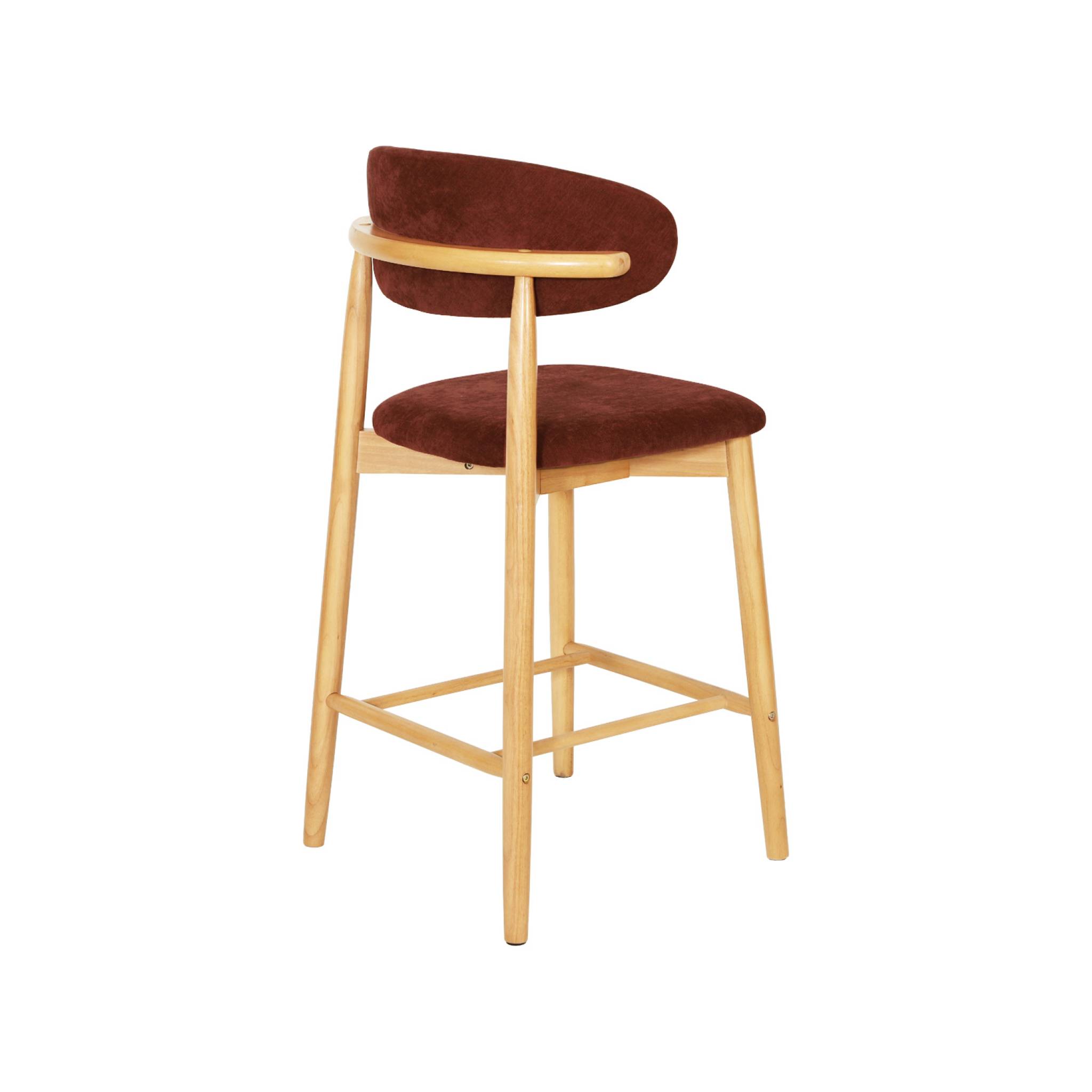 Tabouret de bar bois d'hévéa naturel et tissu chenille (lot de 2)  PAOLA