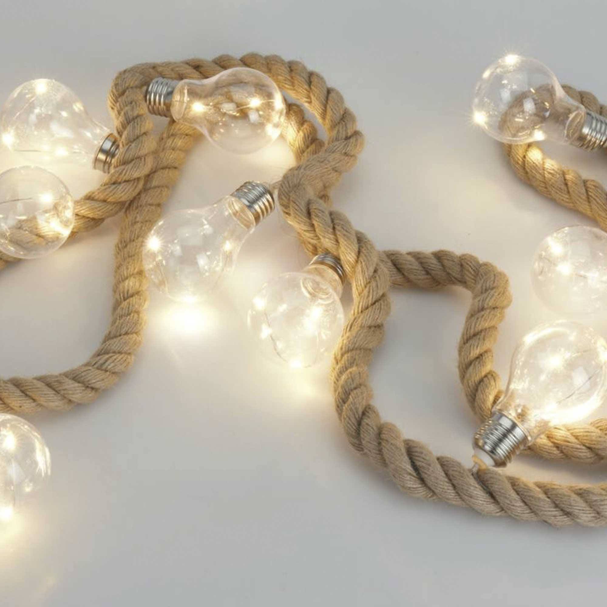 guirnalda en cuerda de yute con 30 luces led de luz calida