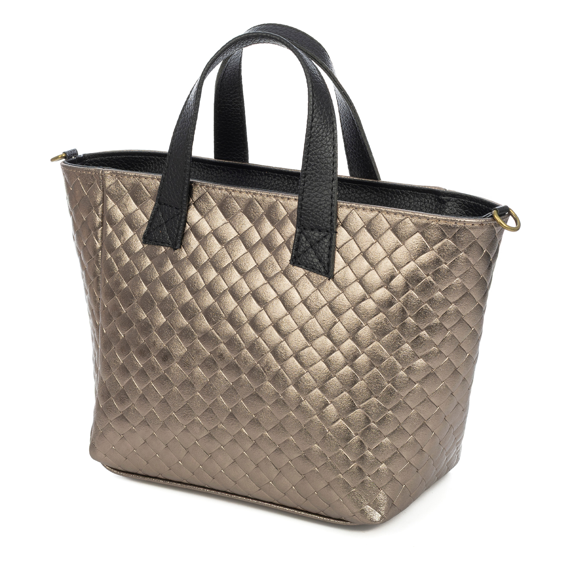 Cassandra borsa tote donna. Pelle scamosciata autentica con incisione intrecciata e lacca lucida.