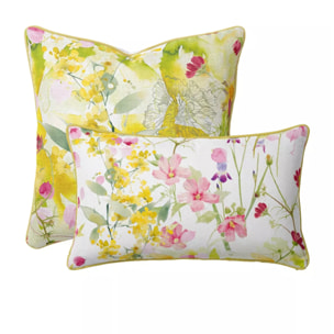Taie d'oreiller percale de coton lavé 115 g/m² imprimé rose vert Souffle fleuri printemps