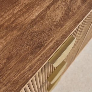 Commode décor bois de manguier rainuré 6 tiroirs - 120 x 39 x 79 cm - Celian