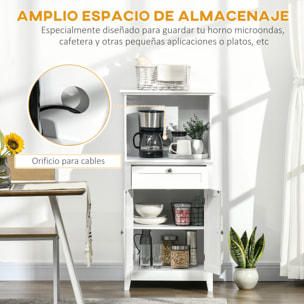 Mueble Auxiliar de Cocina Mueble para Microondas Aparador de Cocina con Cajón Estante 2 Puertas Compartimento Diseño Anti-vuelco para Comedor 60x40x122,5 cm Blanco