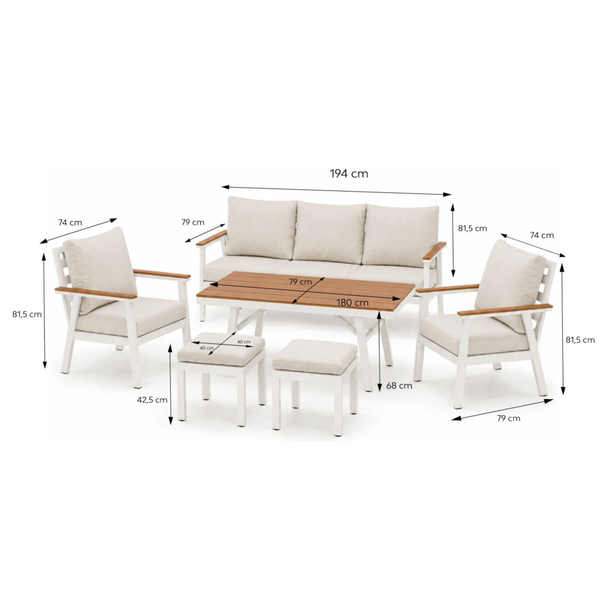 Ensemble de jardin 7 places avec table effet bois VAITELE