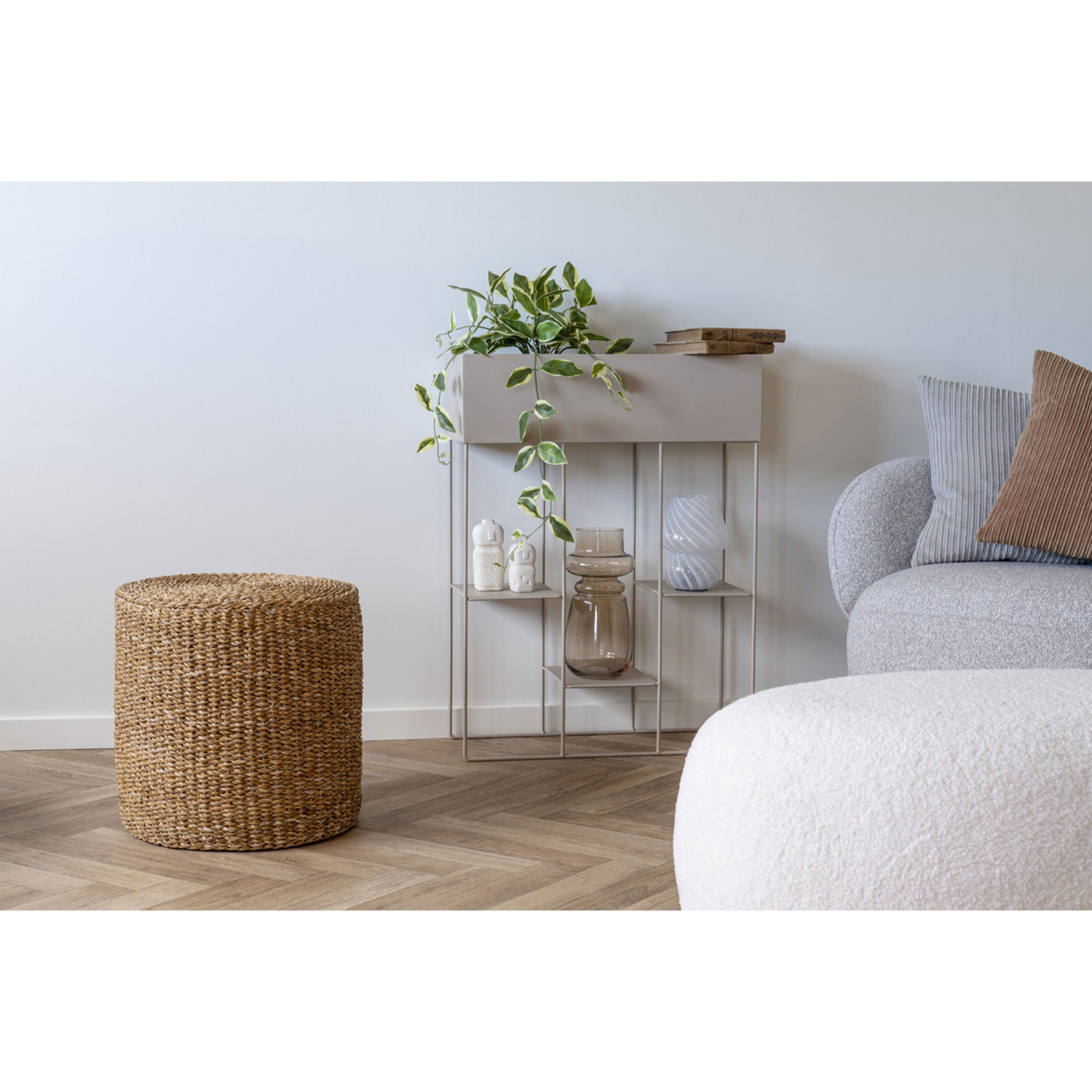 Pouf Rivera in Seagrass e Cotone Naturale — Ø40×40 cm