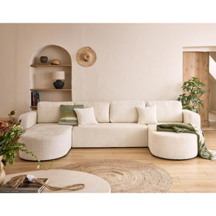 Miro - canapé panoramique en U 7 places - convertible avec coffre - en velours texturé - Beige