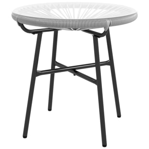 Mesa Auxiliar de Ratán Sintético Mesa de Centro Redonda para Exteriores con Tablero de Vidrio Templado y Patas de Metal para Patio Jardín Balcón Ø50x50 cm