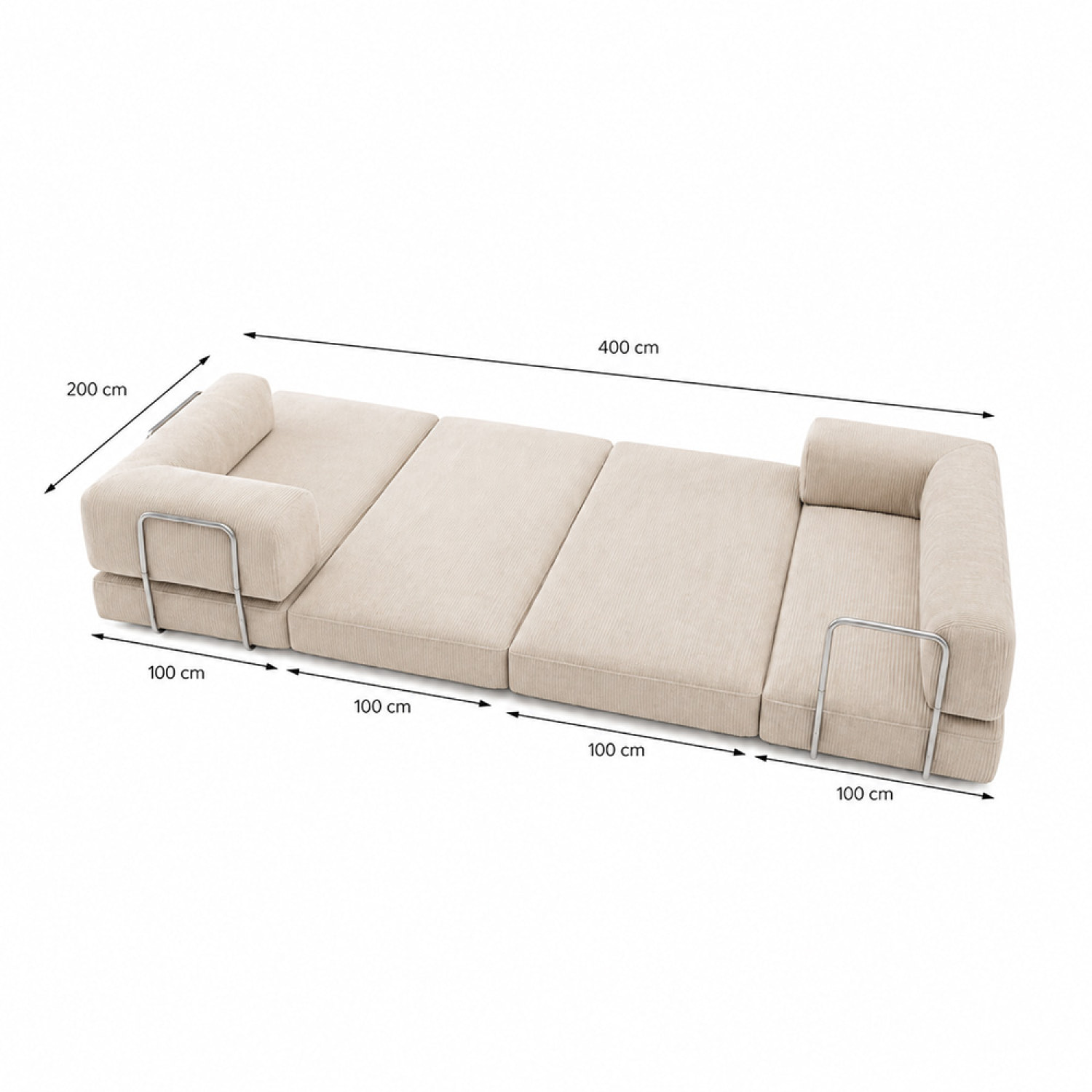 Canapé compressé convertible 5 places à mémoire de forme en velours côtelé beige MELLOW