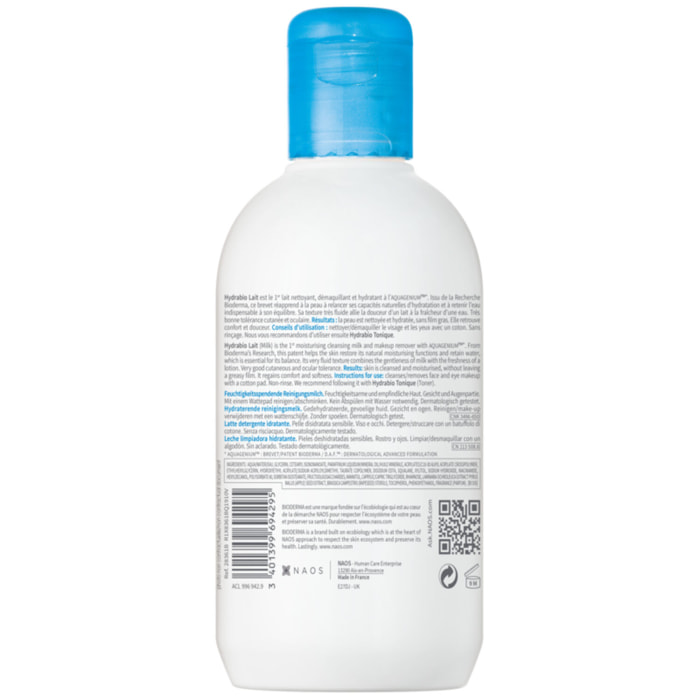 Hydrabio Lait - Nettoyant Hydratant Visage & Yeux - Peaux Sensibles Déshydratées 250 ml