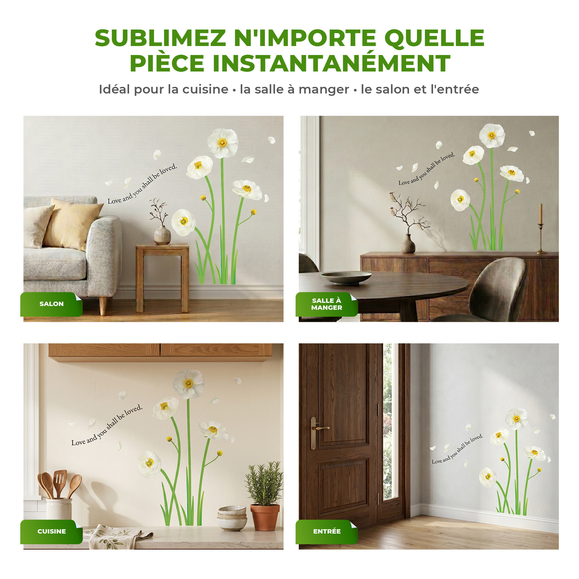 Stickers Muraux décoration adhésifs Fleurs pavots blanches