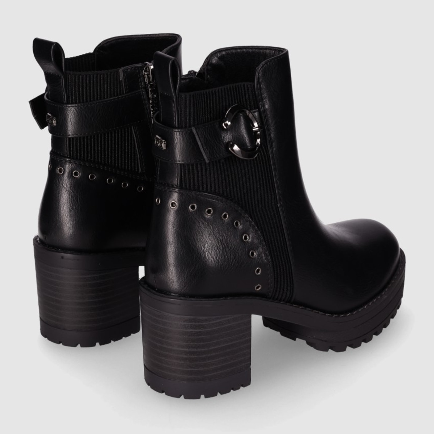 Botines de Piel Sintética - Negro - Tacón: 6 cm