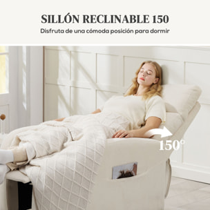 Sillón Relax Reclinable Manual Sillón Relax Tapizado en Lino Sintético con Reposapiés y Bolsillo Lateral Carga 135 kg Sillón Reclinable para Dormitorio Oficina Crema