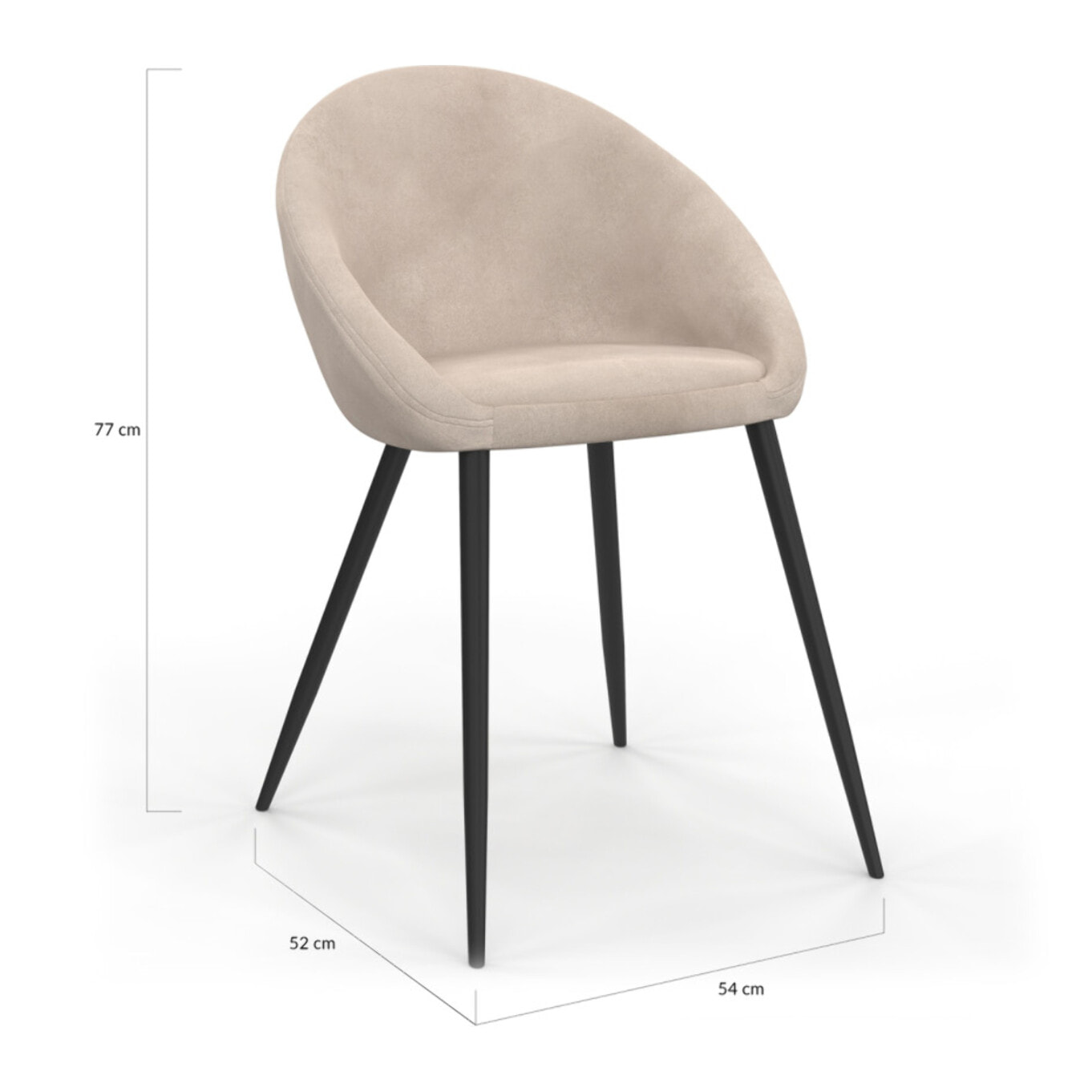 Chaises Dory en velours taupe et pieds métal noirs - lot de 2