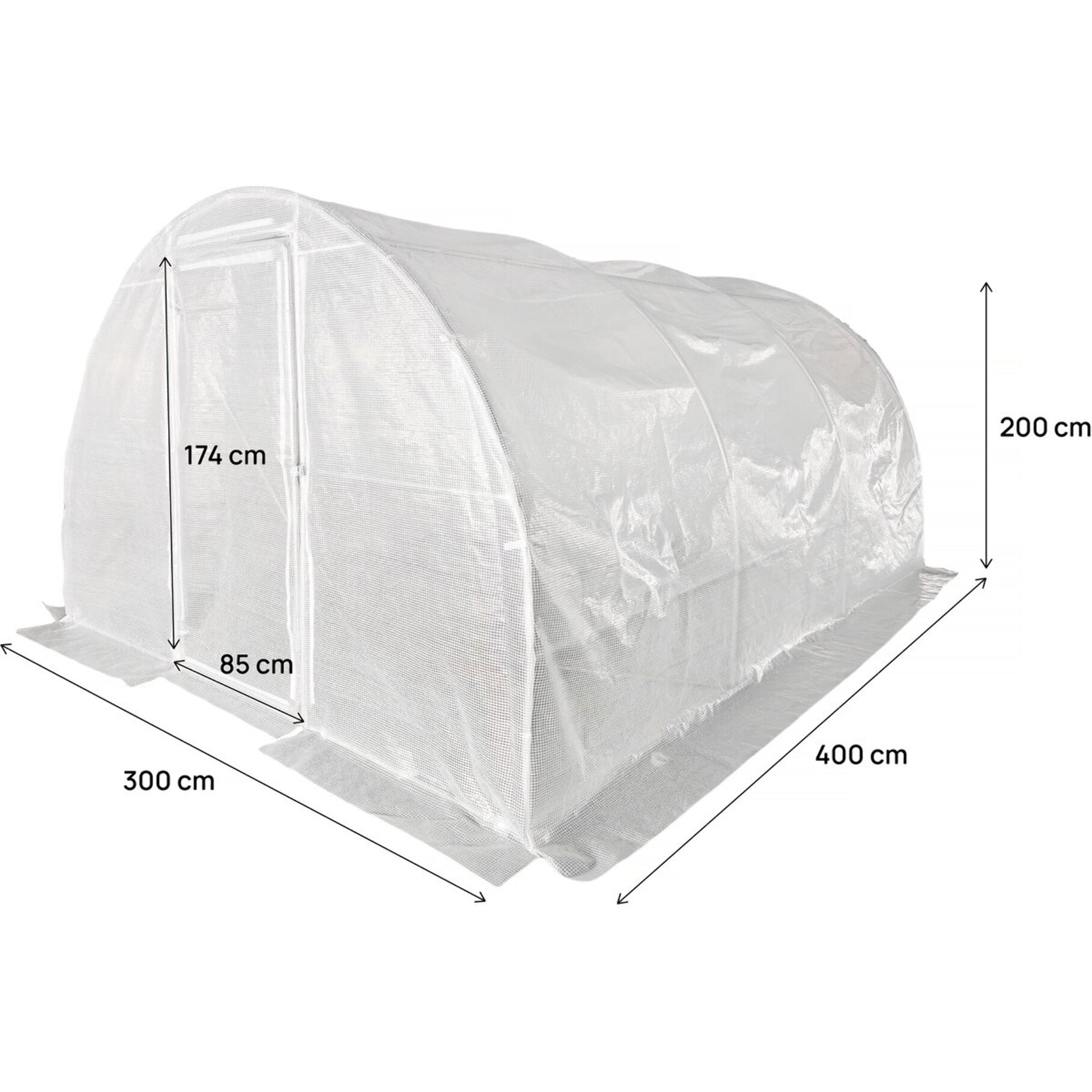 Serre tunelle de jardin avec porte 4 x 3 m "Mimosa" - 12 m² - 180g - Blanc