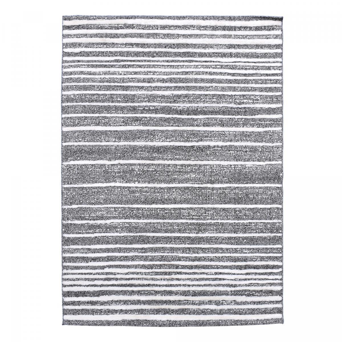 Tapis Jopi en relief dessin géométrique, couleur gris et blanc