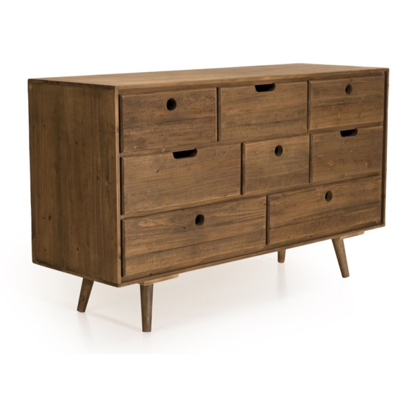 ANDY - Commode scandi bois marron 8 tiroirs Sapin