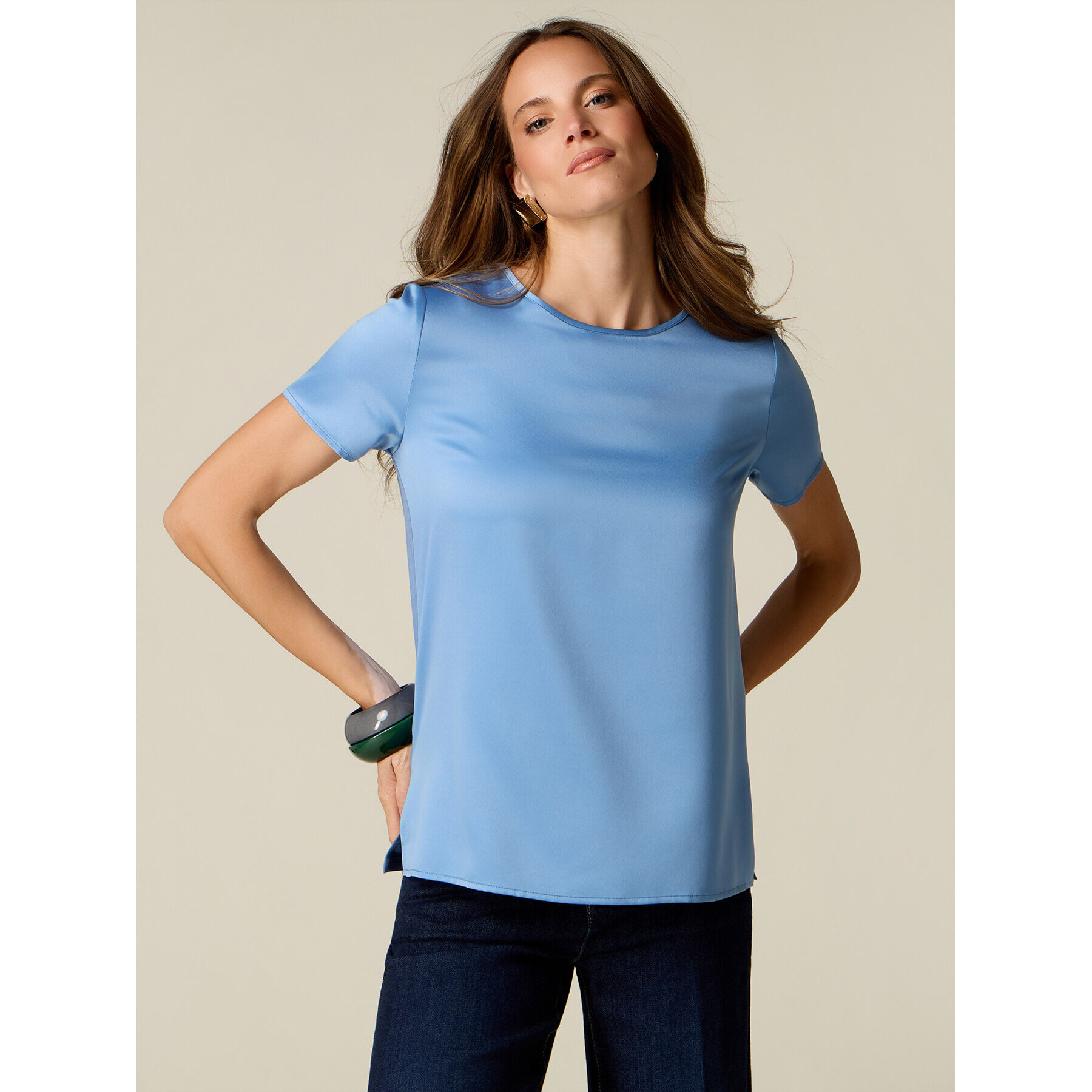 Oltre - T-shirt bimaterica - Azzurro