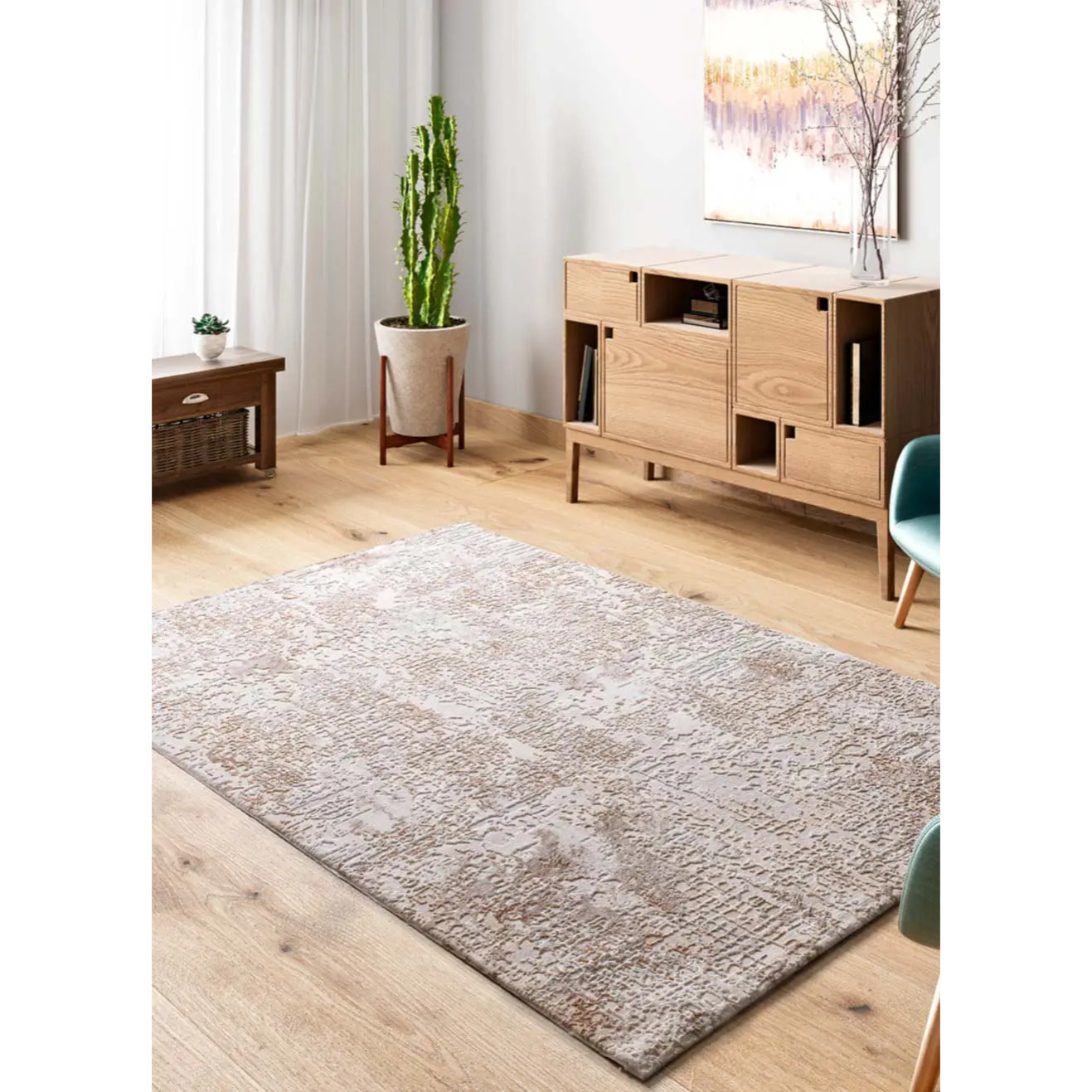 ORIS Alfombra abstracta con relieve beige, varias medidas disponibles.
