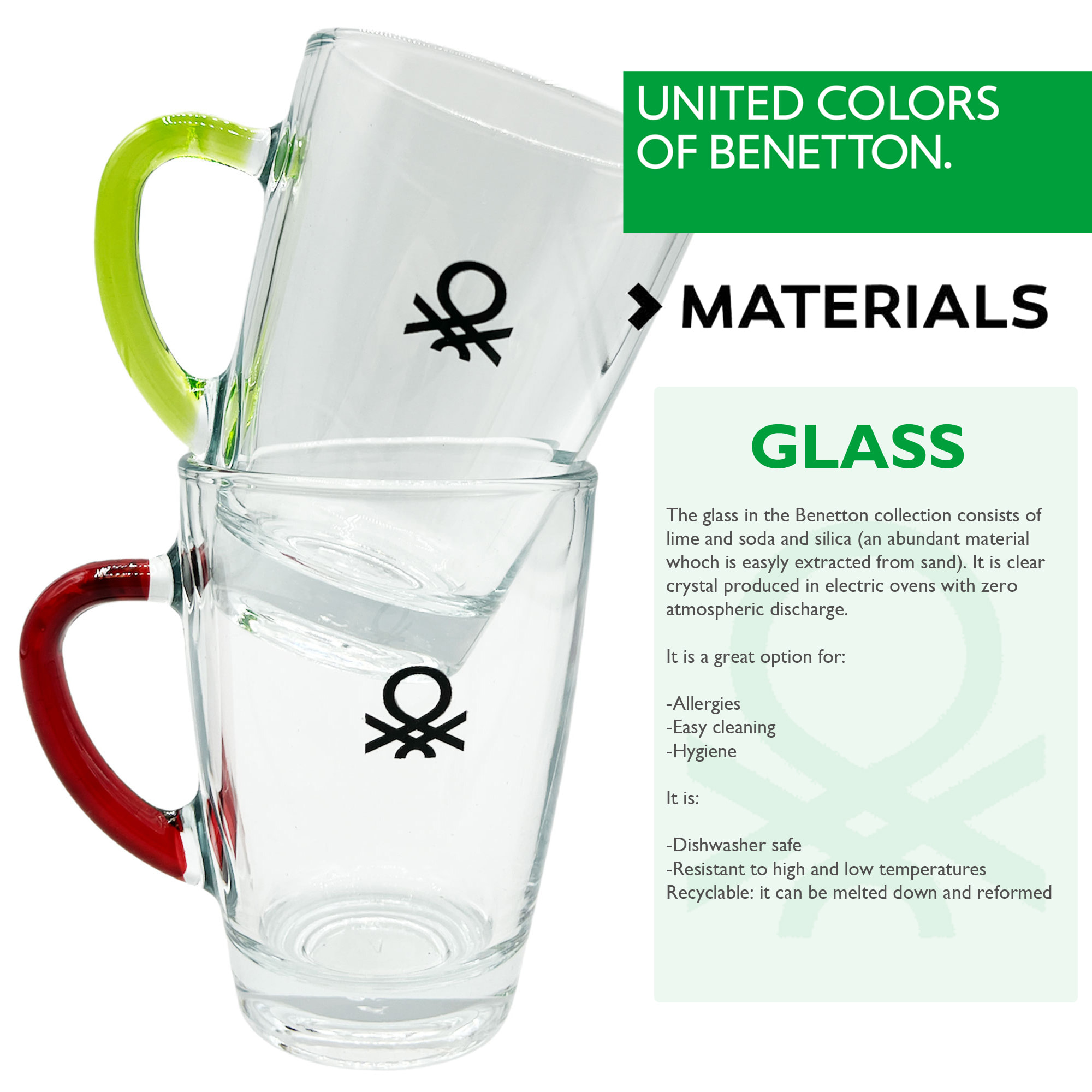 Set 4 tazas  cristal multicolor benetton