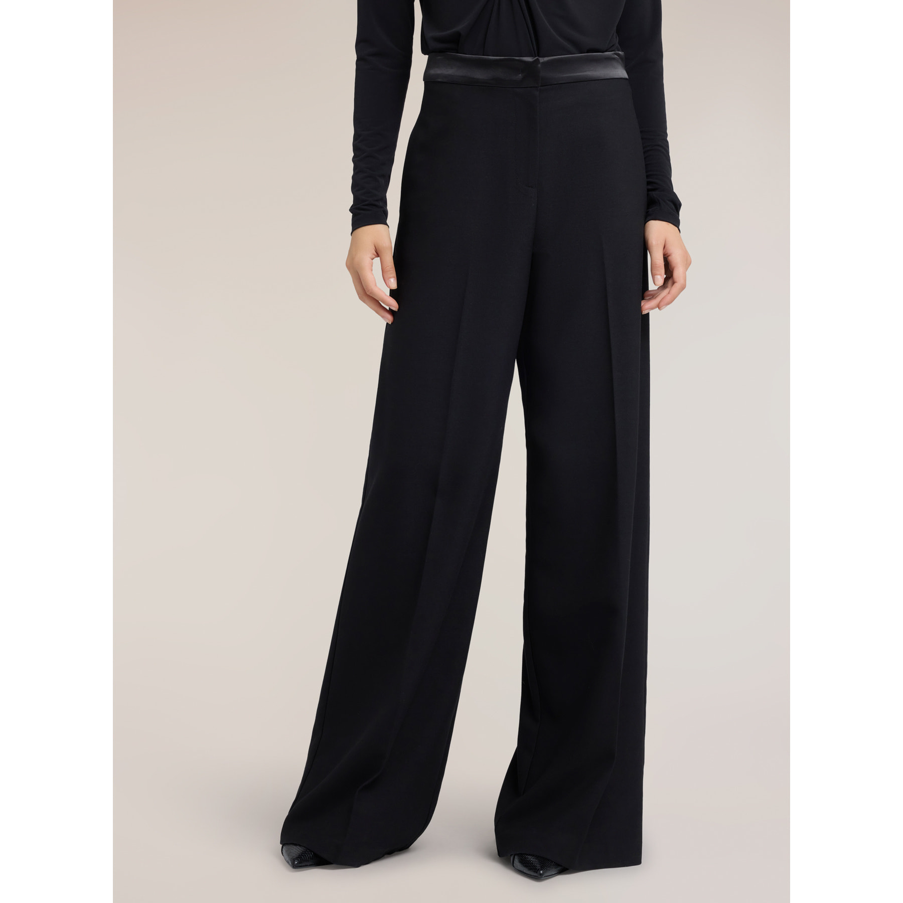Motivi - Pantaloni palazzo in cady con inserti satin - Nero