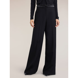 Motivi - Pantaloni palazzo in cady con inserti satin - Nero