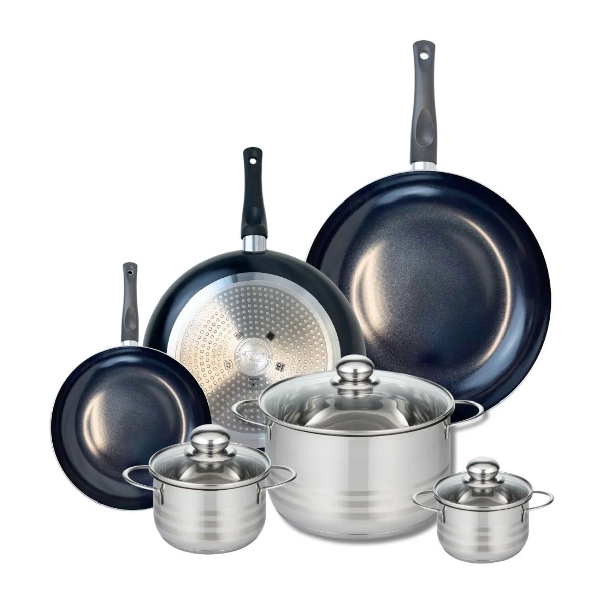Ensemble de 3 Poêles de cuisson 20, 28 et 32 cm et 3 faitouts 12, 14 et 24 cm Elo Prima Brillant