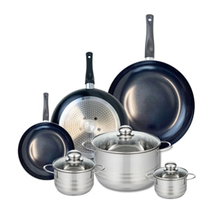 Ensemble de 3 Poêles de cuisson 20, 28 et 32 cm et 3 faitouts 12, 14 et 24 cm Elo Prima Brillant