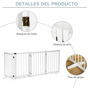 PawHut Barrera para Perros Plegable Valla para Perros Pequeños y Medianos de 4 Paneles con Puerta Barrera de Seguridad de Madera para Escaleras Pasillos 237,5x36x80 cm Blanco