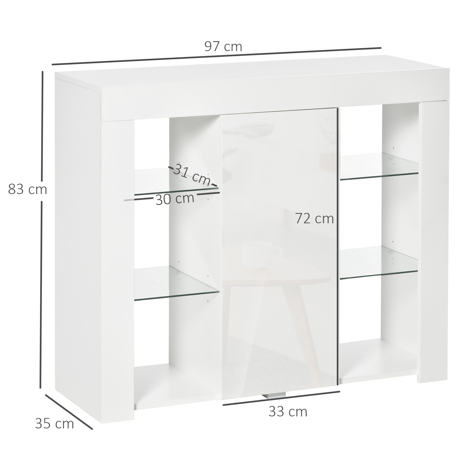 Aparador Moderno con Luces LED Mueble Buffet con 1 Puerta de Alto Brillo Cierre a Presión Estantes Ajustables y Control Remoto 97x35x83 cm Blanco