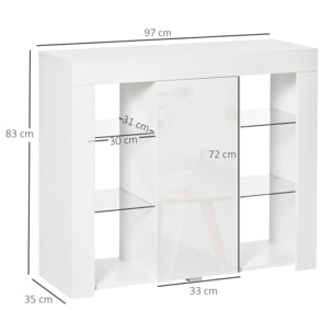 Aparador Moderno con Luces LED Mueble Buffet con 1 Puerta de Alto Brillo Cierre a Presión Estantes Ajustables y Control Remoto 97x35x83 cm Blanco