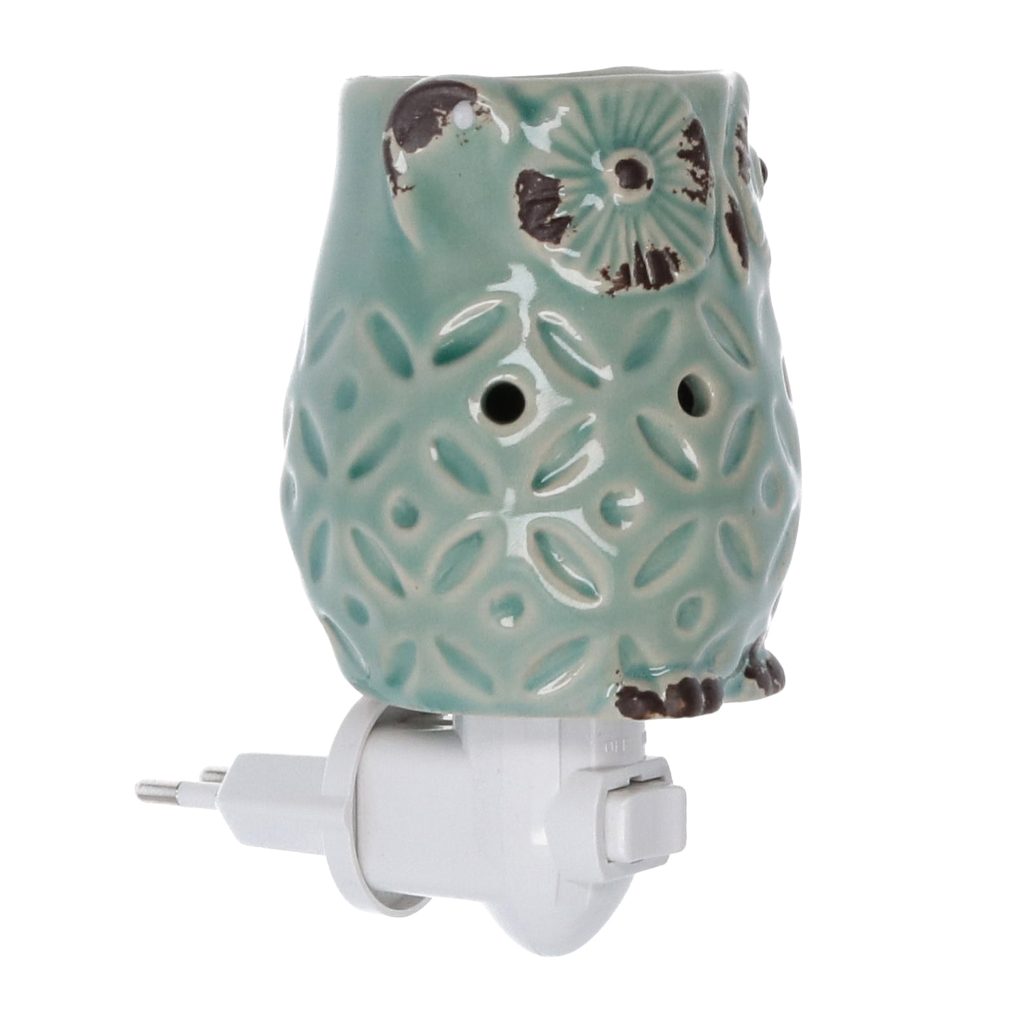 Bruciaessenze plug in ceramica gufo verde cm7,7x10h13,4