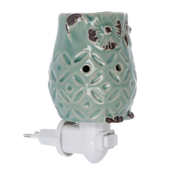 Bruciaessenze plug in ceramica gufo verde cm7,7x10h13,4