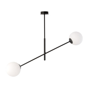 Lampada a sospensione LINEAR con struttura in acciaio nero e sfere in vetro