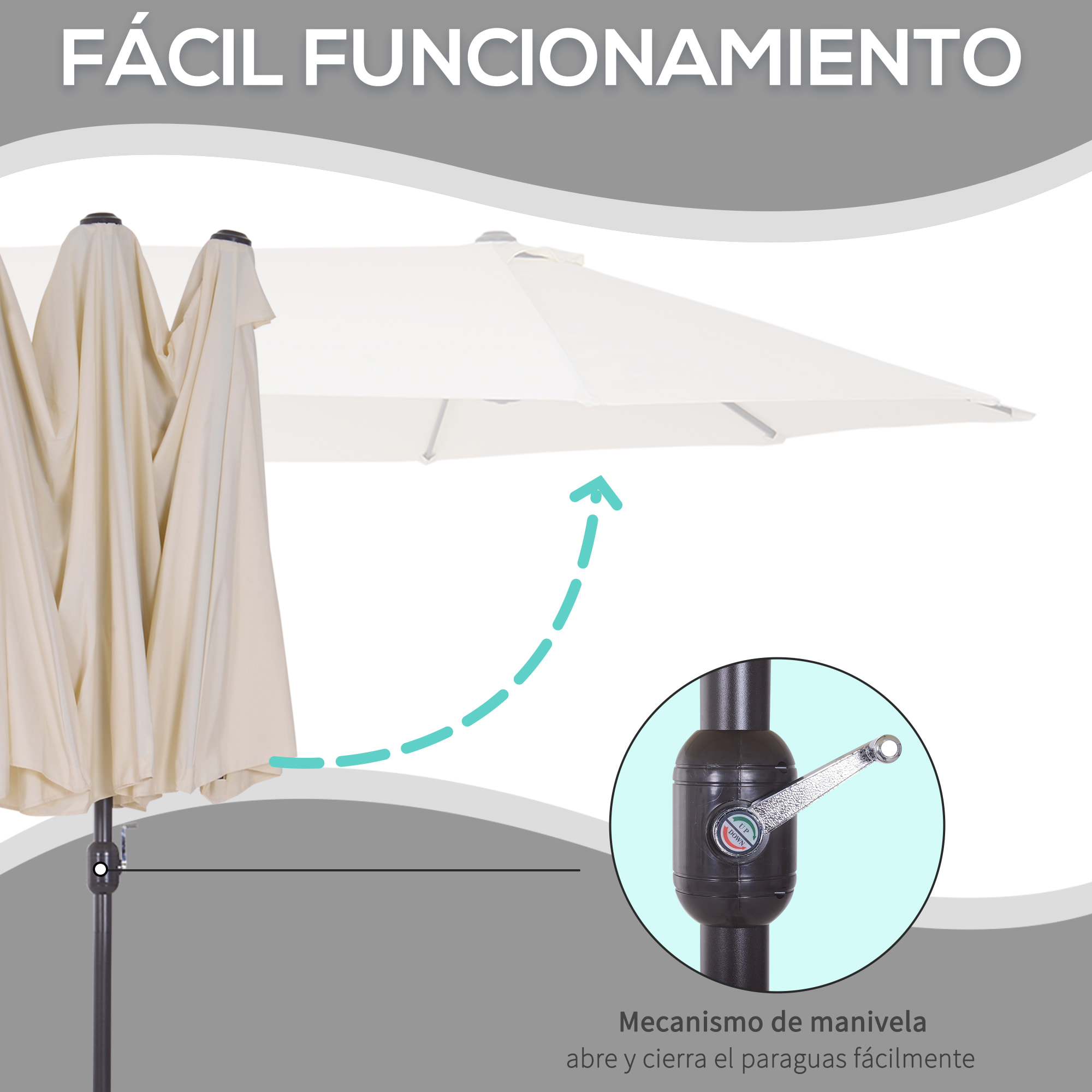 Conjunto de Sombrilla Doble y 2 Tumbonas Plegables en Forma de S para Piscina Patio Jardín Terraza 4,55x2,65x2,38 m 165x61x63 cm Beige y Negro