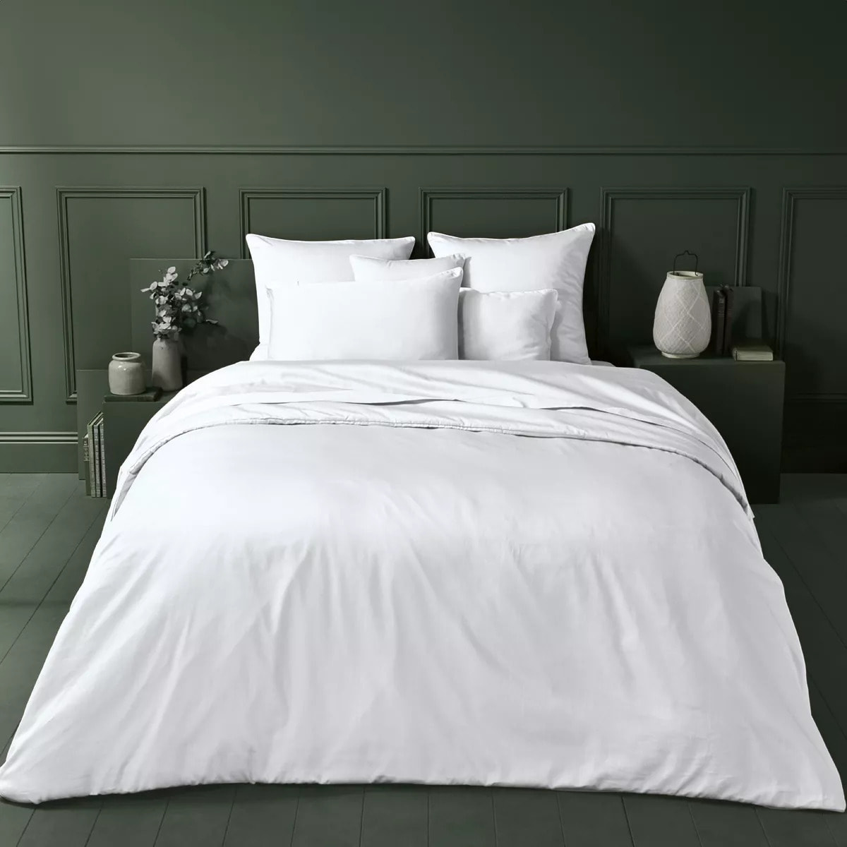 Drap housse b50 satin de coton uni blanc Ava uni blanc