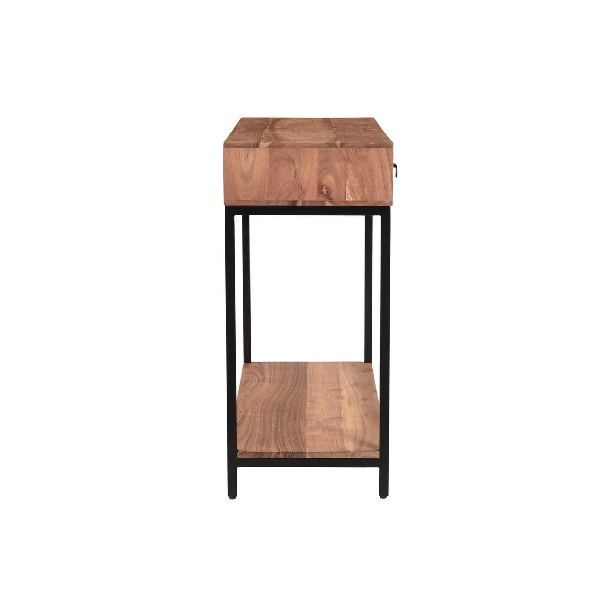 Console avec rangements 2 tiroirs en bois massif et métal noir L80 cm AXELLE