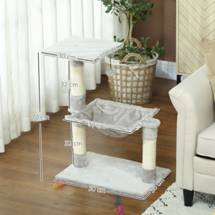 Árbol Rascador para Gatos Torre para Gatos 50x36x70 cm Centro de Actividad con Hamaca Plataforma Postes de Sisal y Bola Colgante Gris Claro