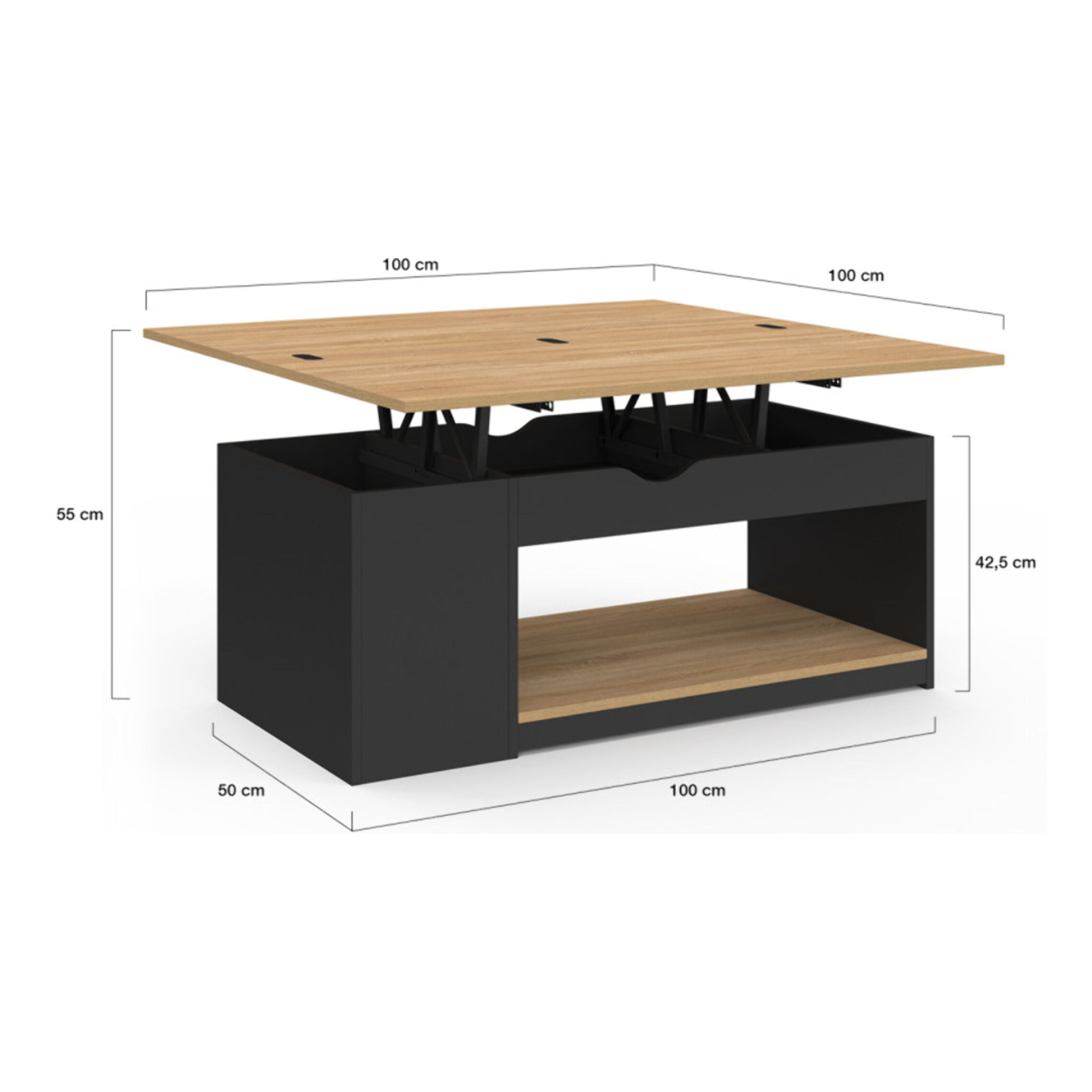 Table basse Elina relevable bois et noire