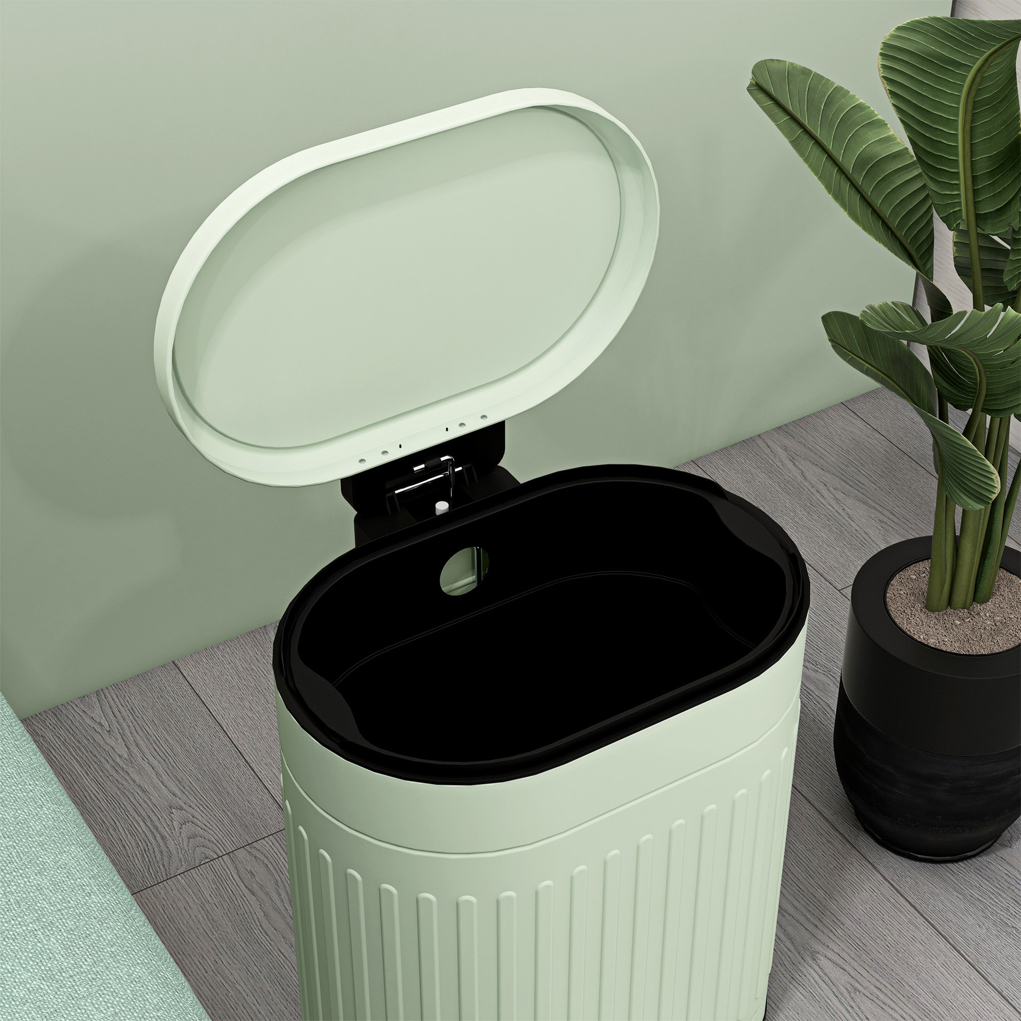 Poubelle à pédale design ovale métal ondulé 20L vert sauge clair